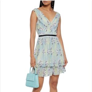 SELF-PORTRAIT Tiered pleated floral-print chiffon mini dress